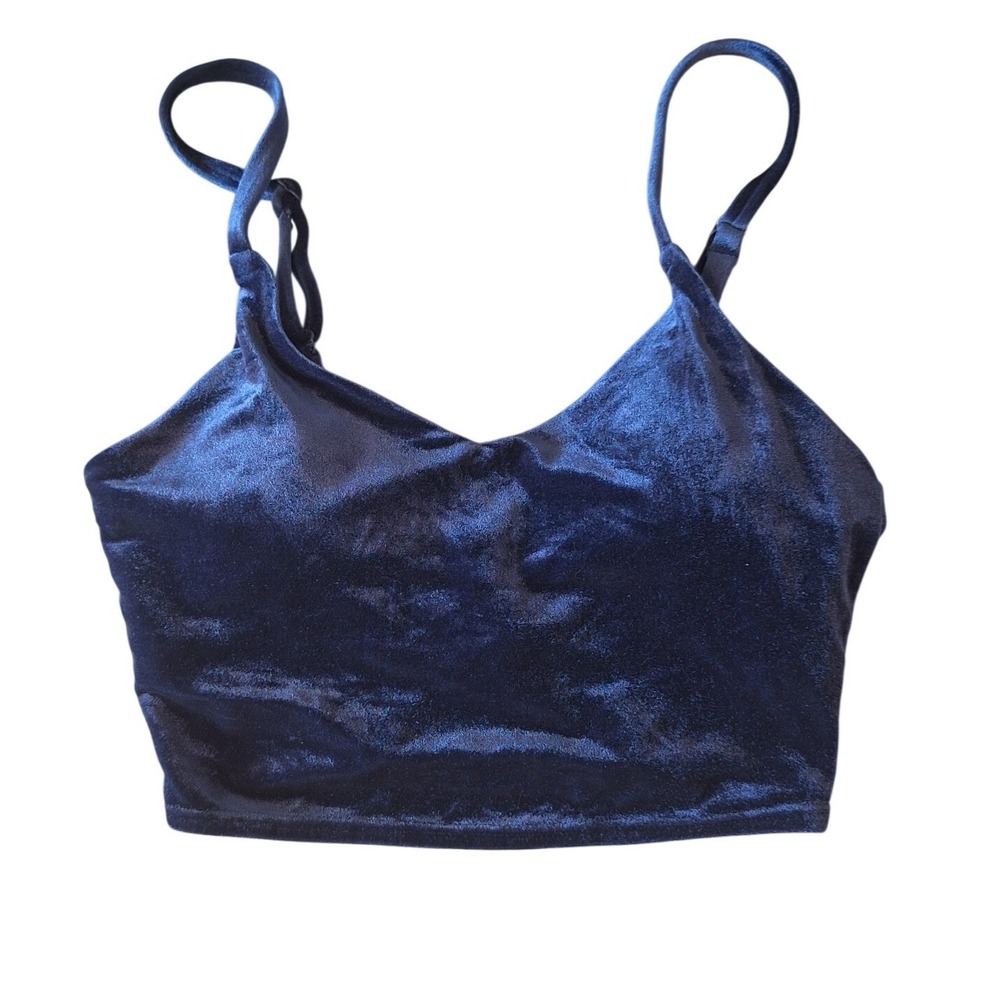 Athleta Elevation Blue Velvet Velour Cropped Tank Top Cami Bralette Size XXS